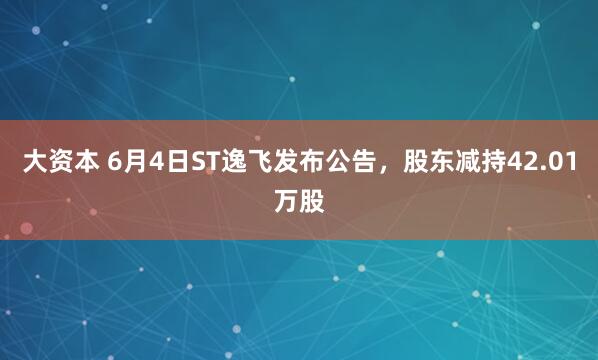 大资本 6月4日ST逸飞发布公告，股东减持42.01万股