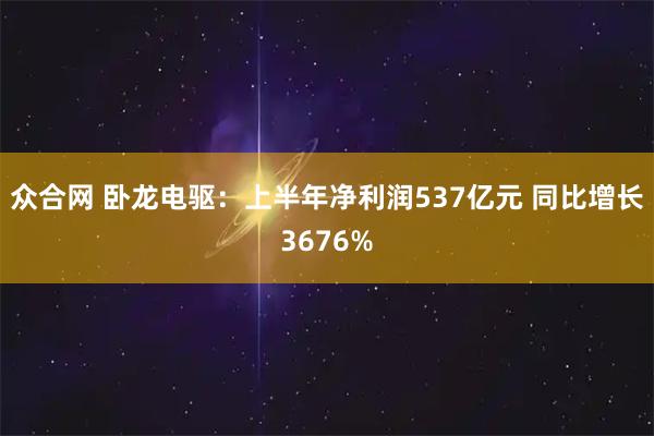 众合网 卧龙电驱：上半年净利润537亿元 同比增长3676%